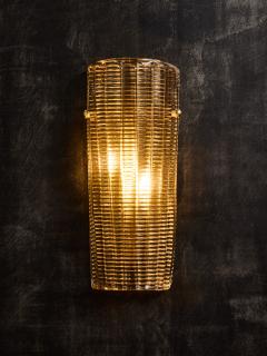 Italian Ribbed Curved Murano Glass Wall Sconce - 4693144