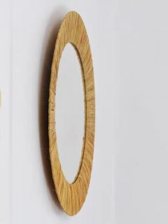 Italian Riviera Raffia Midcentury Round Wall Mirror with Bast Frame 1950s - 4052033