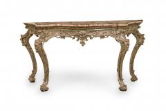 Italian Rococo Carved Silver Gilt and Blush and Green Marble Top Console Table - 4169573