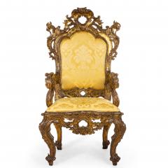 Italian Rococo Gold Damask Throne Chair - 1399942