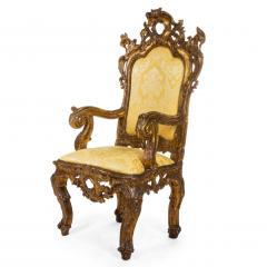 Italian Rococo Gold Damask Throne Chair - 1399943