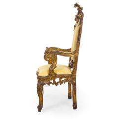 Italian Rococo Gold Damask Throne Chair - 4628478
