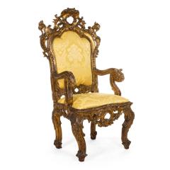 Italian Rococo Gold Damask Throne Chair - 4634687