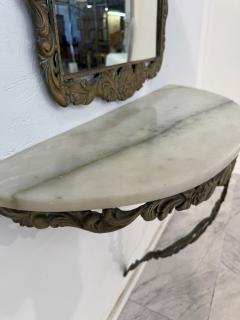 Italian Rococo Revival Mirror and Console Set with Marble Top 1950s - 4357546