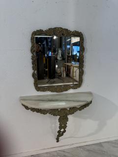 Italian Rococo Revival Mirror and Console Set with Marble Top 1950s - 4357549