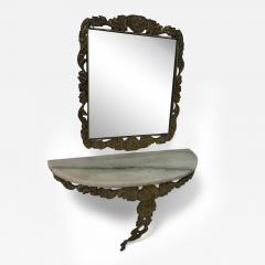 Italian Rococo Revival Mirror and Console Set with Marble Top 1950s - 4358470