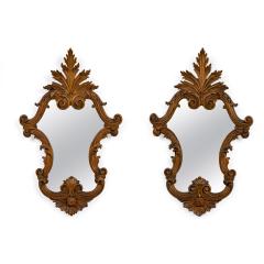 Italian Rococo Style Carved Cartouche Form Fruitwood Wall Mirrors - 4729091
