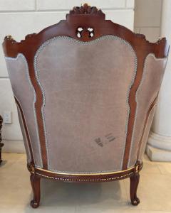 Italian Rococo Style Carved Wood Bergere chair with Leather upholstery a Pair - 3613362