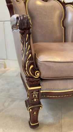 Italian Rococo Style Carved Wood Bergere chair with Leather upholstery a Pair - 3613366