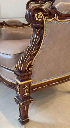 Italian Rococo Style Carved Wood Bergere chair with Leather upholstery a Pair - 3613371