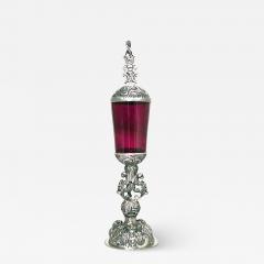 Italian Rococo Style Red Glass and Silver Chalice - 4242118