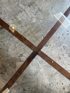 Italian Round Glass Coffee Table with Wood X Base - 4573870