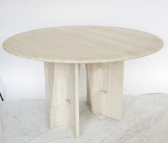 Italian Round Travertine Marble Dining Table with Sculptural Architectural Base - 1287981