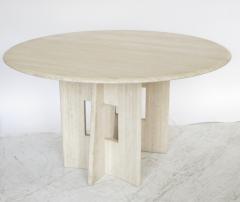 Italian Round Travertine Marble Dining Table with Sculptural Architectural Base - 1287982