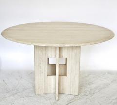 Italian Round Travertine Marble Dining Table with Sculptural Architectural Base - 1287983