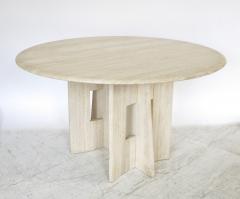 Italian Round Travertine Marble Dining Table with Sculptural Architectural Base - 1287985