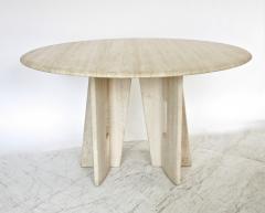 Italian Round Travertine Marble Dining Table with Sculptural Architectural Base - 1287986