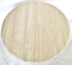Italian Round Travertine Marble Dining Table with Sculptural Architectural Base - 1287987