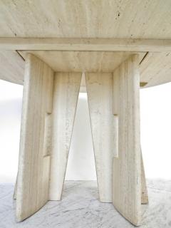 Italian Round Travertine Marble Dining Table with Sculptural Architectural Base - 1287988