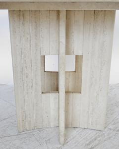 Italian Round Travertine Marble Dining Table with Sculptural Architectural Base - 1287989