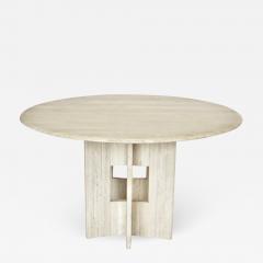 Italian Round Travertine Marble Dining Table with Sculptural Architectural Base - 1289851