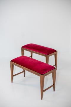 Italian School Pair of Italian Benches in Red Velvet and Wood - 2217756