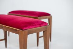 Italian School Pair of Italian Benches in Red Velvet and Wood - 2217759