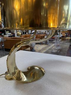 Italian Sculptural Brass Table Lamp with Cylindrical Shade 1970s - 4514016