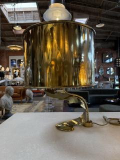 Italian Sculptural Brass Table Lamp with Cylindrical Shade 1970s - 4514020