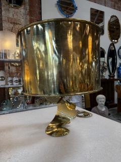 Italian Sculptural Brass Table Lamp with Cylindrical Shade 1970s - 4514022
