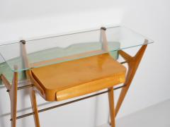 Italian Sculptural Maple Console with Glass Top Attributed to Ico Parisi 1950s - 4415935