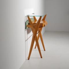 Italian Sculptural Maple Console with Glass Top Attributed to Ico Parisi 1950s - 4415944