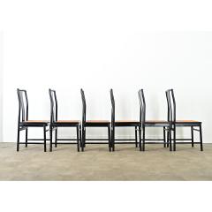 Italian Set of Six Cane Ebonized Dining Chairs - 4245600