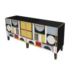 Italian Sideboard Made of Solid Wood and Covered In Colored Glass 1950s - 3596873