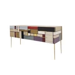 Italian Sideboard Made of Solid Wood and Covered with Colored Glass 1950s - 2810146