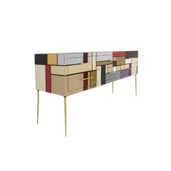 Italian Sideboard Made of Solid Wood and Covered with Colored Glass 1950s - 2810148