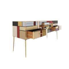 Italian Sideboard Made of Solid Wood and Covered with Colored Glass 1950s - 2810149
