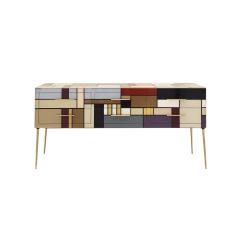 Italian Sideboard Made of Solid Wood and Covered with Colored Glass 1950s - 2810151