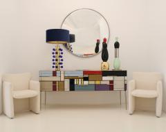 Italian Sideboard Made of Solid Wood and Covered with Colored Glass 1950s - 2810157