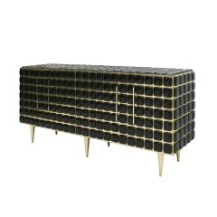 Italian Sideboard Made of Wood Brass Decorated With Black Murano Glass Mosaics - 1894494