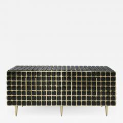 Italian Sideboard Made of Wood Brass Decorated With Black Murano Glass Mosaics - 1894631