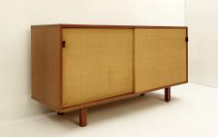 Italian Sideboard With Sliding Doors In Grass Cloth And Leather - 1852061