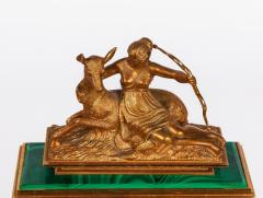 Italian Silver Gilt and Malachite Desk Clock with Diana the Huntress C 1960 - 2587407