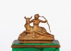 Italian Silver Gilt and Malachite Desk Clock with Diana the Huntress C 1960 - 2587409