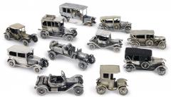 Italian Silver Set of Rare and High Quality 11 Miniature Cars Automobiles - 3249529
