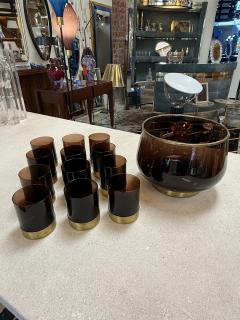 Italian Smoked Glass Bar Set with Ice Bucket and Tumblers 1970s - 4527192