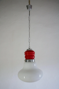 Italian Space Age Pendant Ceiling Lamp Red Color Murano Glass by Mazzega 1970s - 2601551