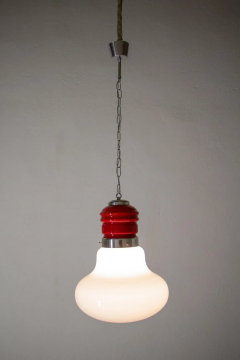 Italian Space Age Pendant Ceiling Lamp Red Color Murano Glass by Mazzega 1970s - 2601553