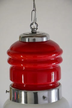 Italian Space Age Pendant Ceiling Lamp Red Color Murano Glass by Mazzega 1970s - 2601554