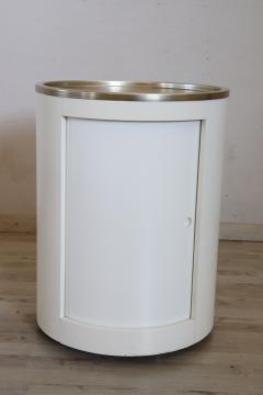 Italian Space Age White Bar Cart on Wheels with Sliding Door 1960s - 3664985